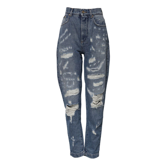 Dolce & Gabbana Blue AMBER Tattered High Waist Denim Jeans