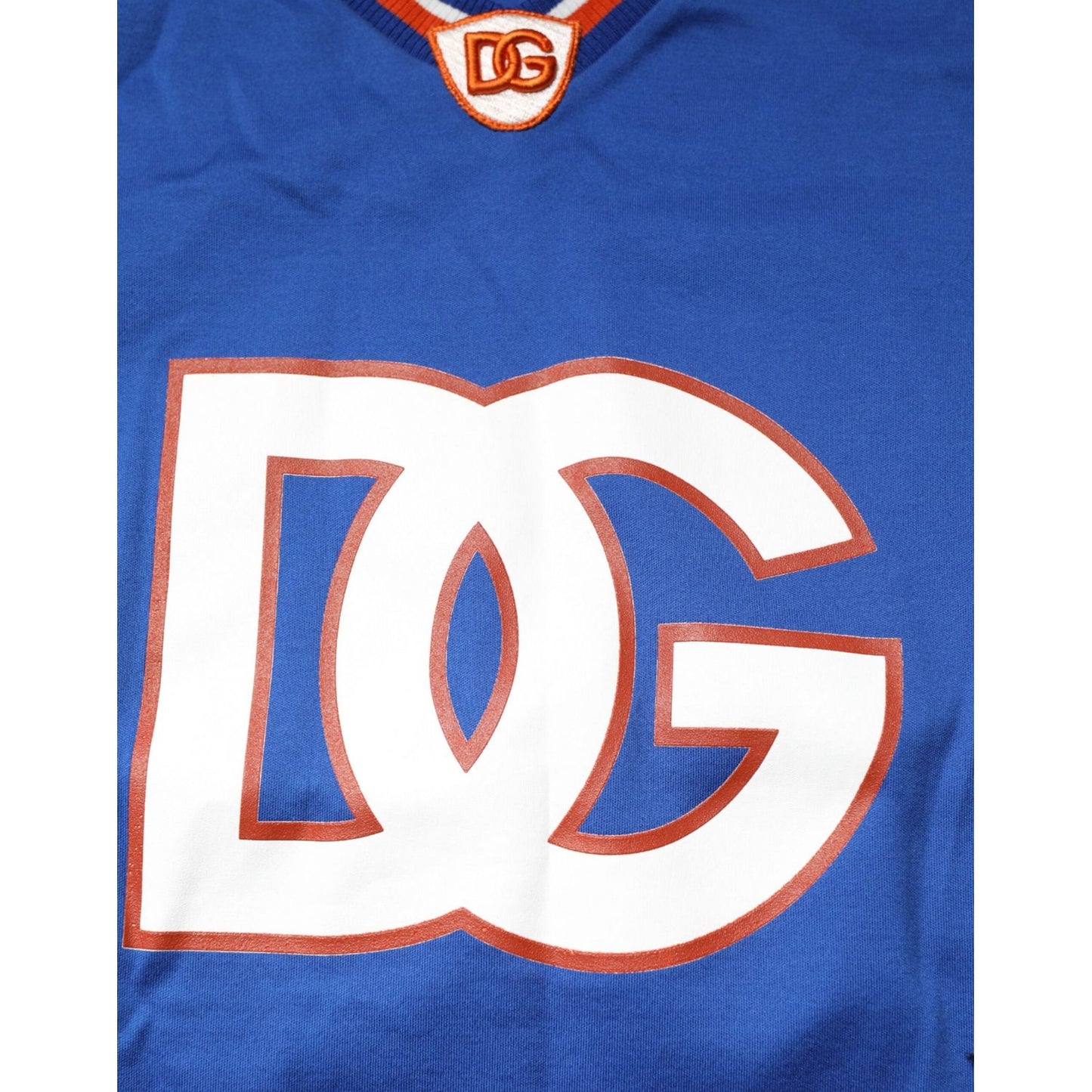 Dolce & Gabbana Blue Cotton DG Logo Mesh Jersey T-shirt