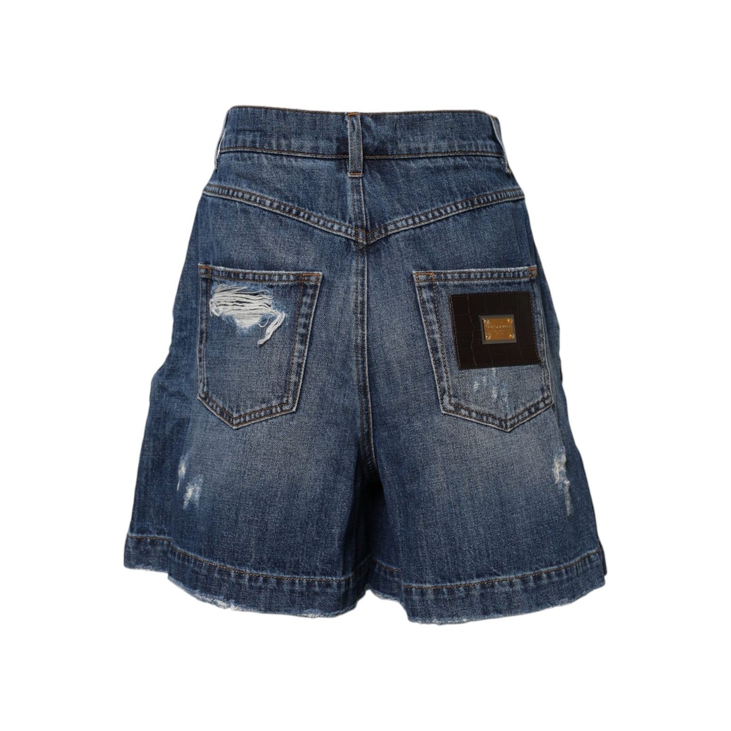 Dolce & Gabbana Blue Cotton Tattered Denim Bermuda Shorts