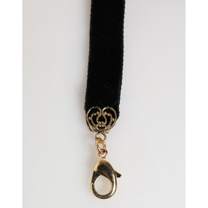 Dolce & Gabbana Blue Floral Appliqué Velvet Choker Crystal Beads Necklace
