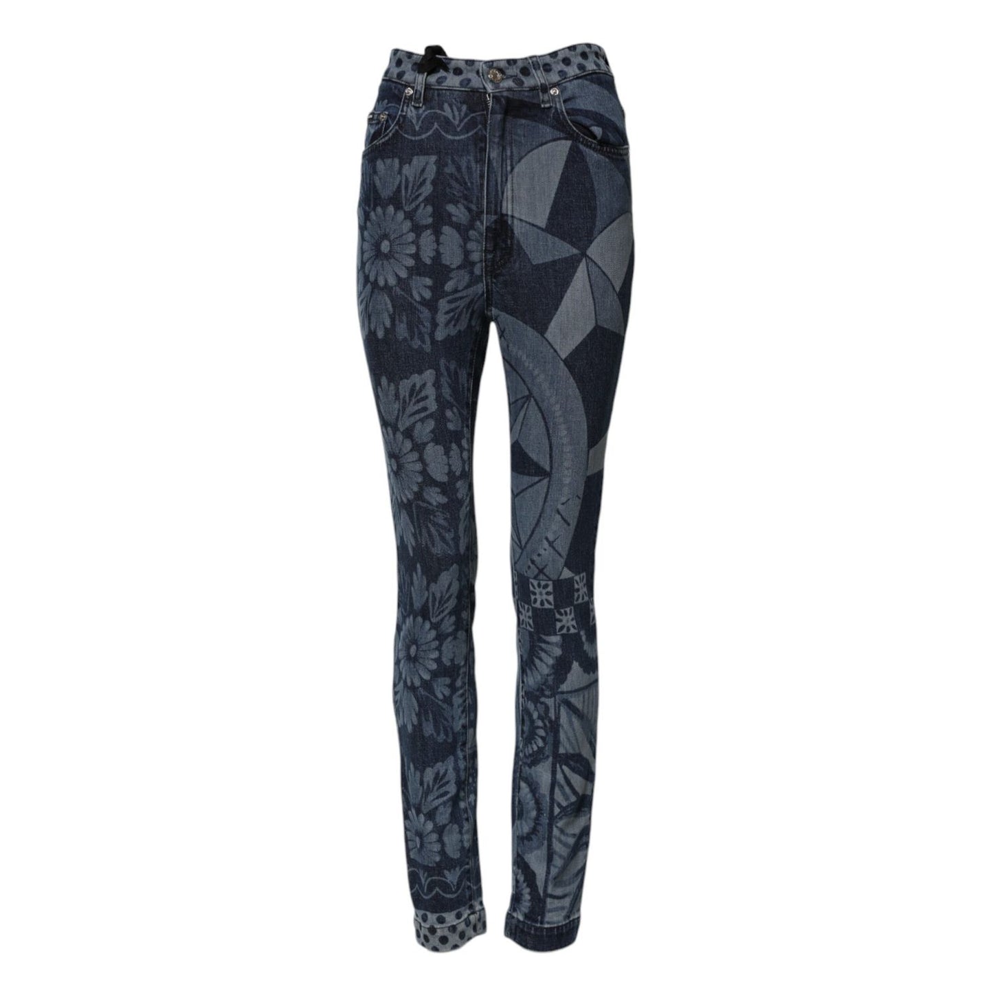 Dolce & Gabbana Blue Graphic Print Cotton Skinny Denim Jeans