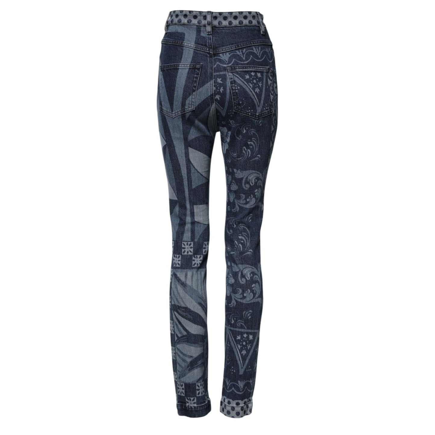 Dolce & Gabbana Blue Graphic Print Cotton Skinny Denim Jeans