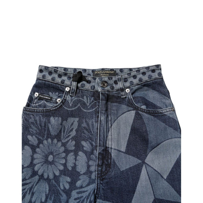 Dolce & Gabbana Blue Graphic Print Cotton Skinny Denim Jeans