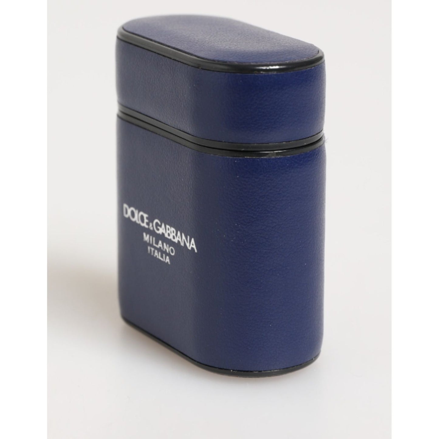 Dolce & Gabbana Blue Leather Logo Print Flip Holder Men Airpods Case