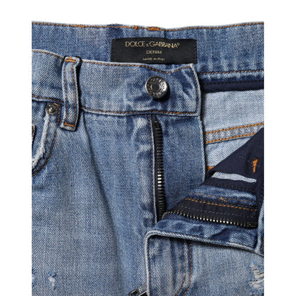Dolce & Gabbana Blue Logo Plaque Denim Cotton Hot Pants Shorts