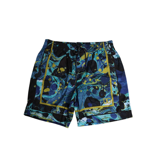 Dolce & Gabbana Blue Marble Print Logo Men Boxer Short Swimwear Dolce & Gabbana