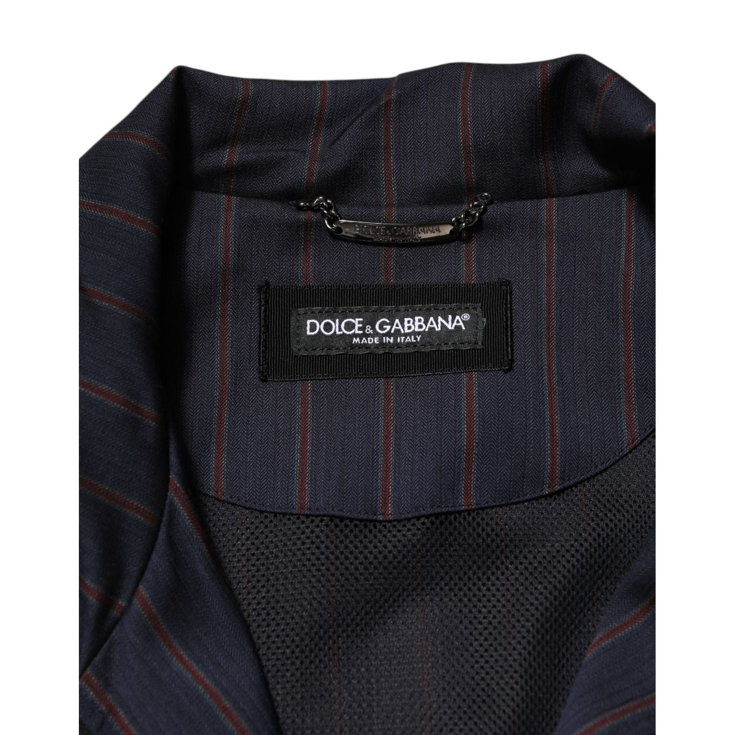 Dolce & Gabbana Blue Red Striped Logo Plaque Full Zip Jacket