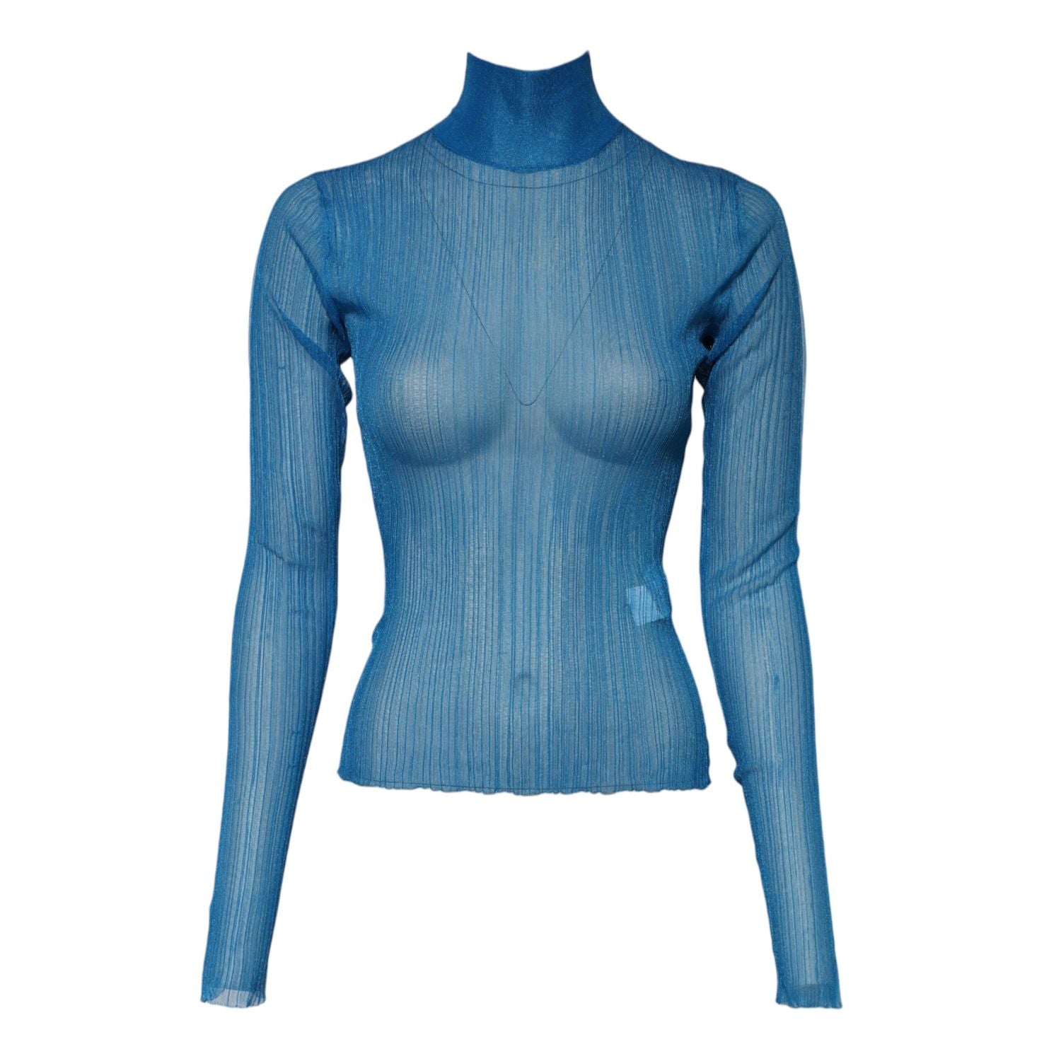 Dolce & Gabbana Blue See Through Turtleneck Long Sleeves Top
