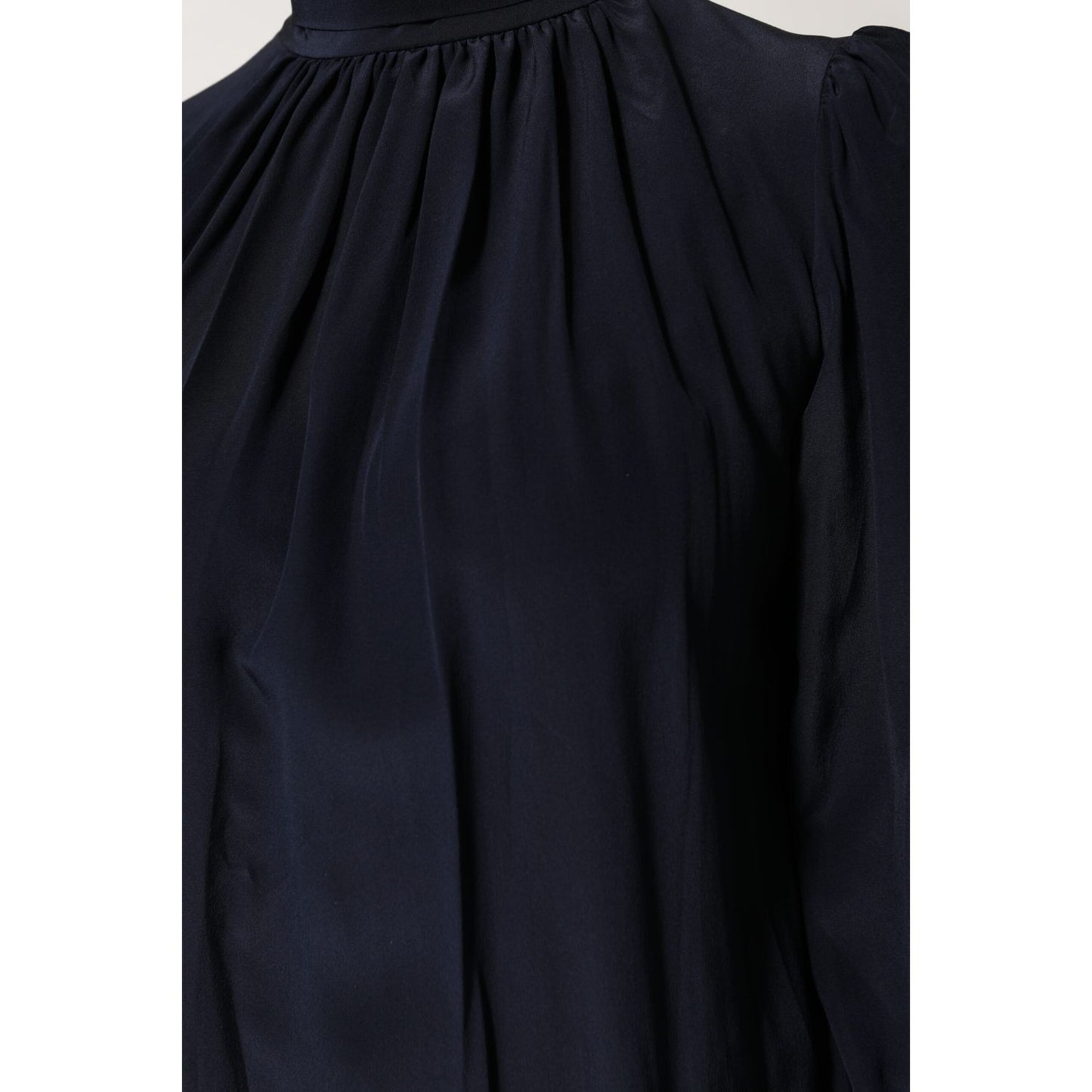 Dolce & Gabbana Blue Silk Mock Neck Long Sleeves Blouse Top