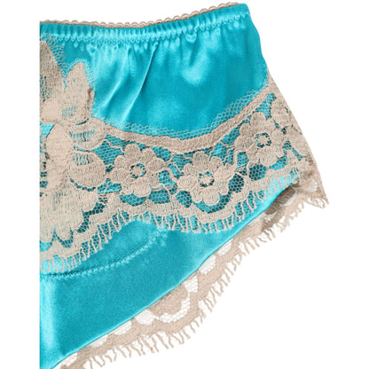 Dolce & Gabbana Blue Silk Satin Lace Trim New Slip Underwear