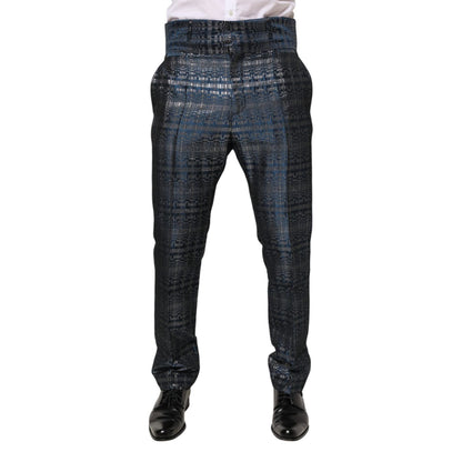 Dolce & Gabbana Blue Silver Shiny Silk Skinny Men Trouser Pants