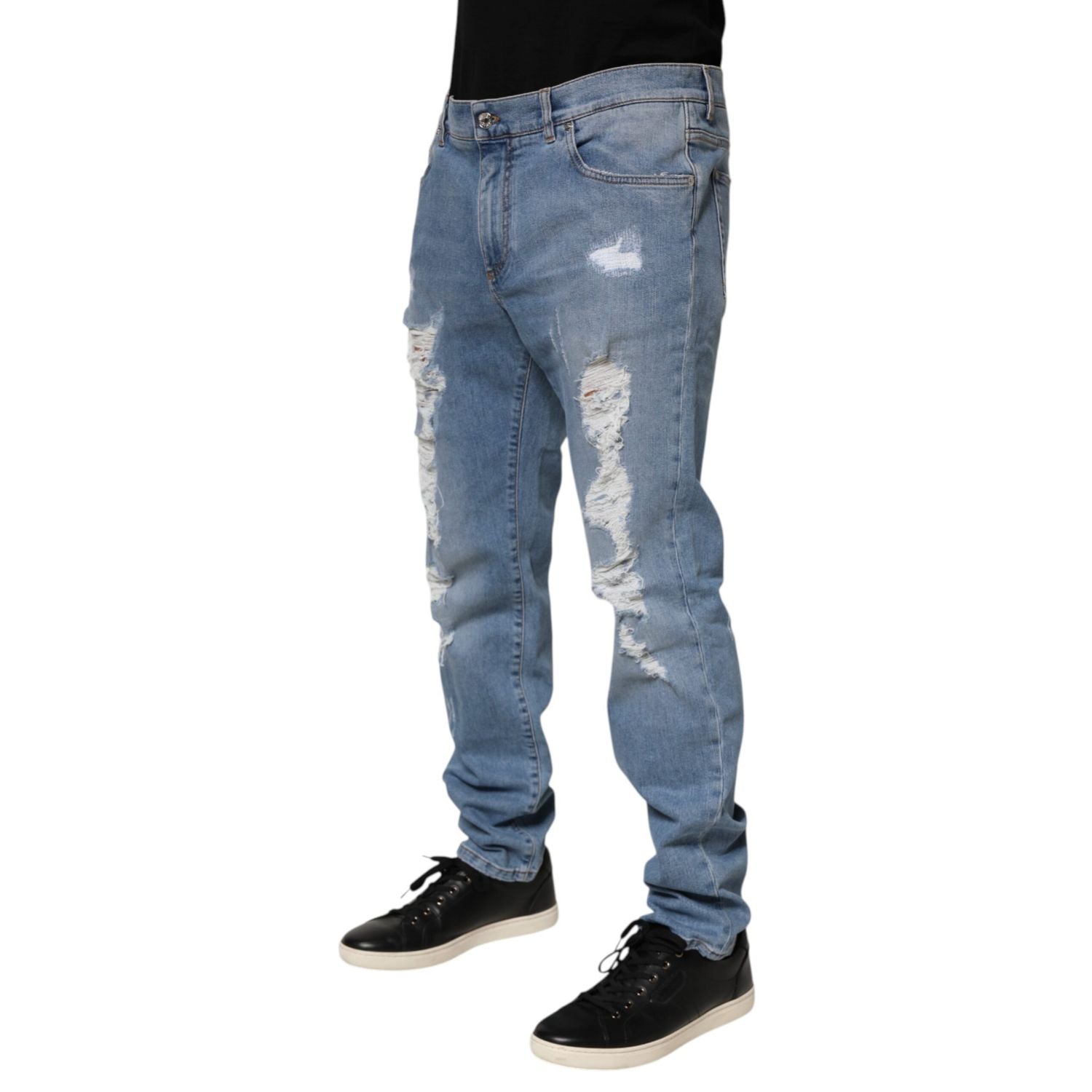 Dolce & Gabbana Blue Tattered Slim Fit Cotton Denim Jeans