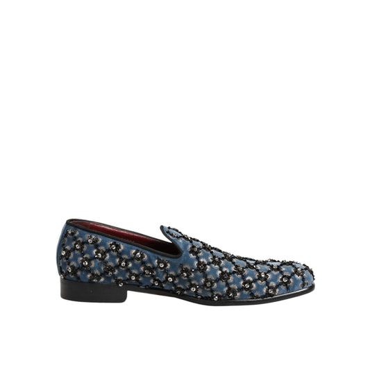 Dolce & Gabbana Blue Velvet Crystal Detailing Loafer Men Shoes Dolce & Gabbana