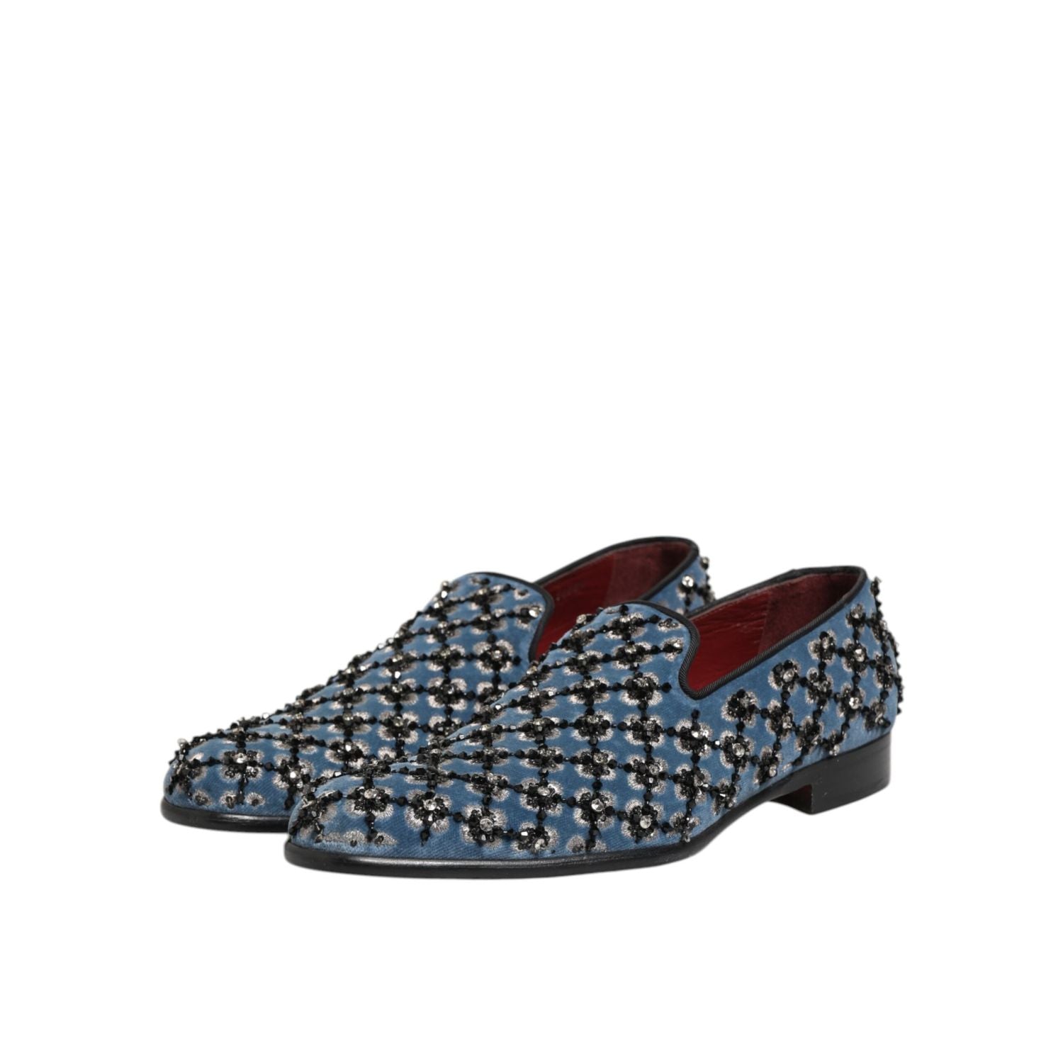 Dolce & Gabbana Blue Velvet Crystal Detailing Loafer Men Shoes