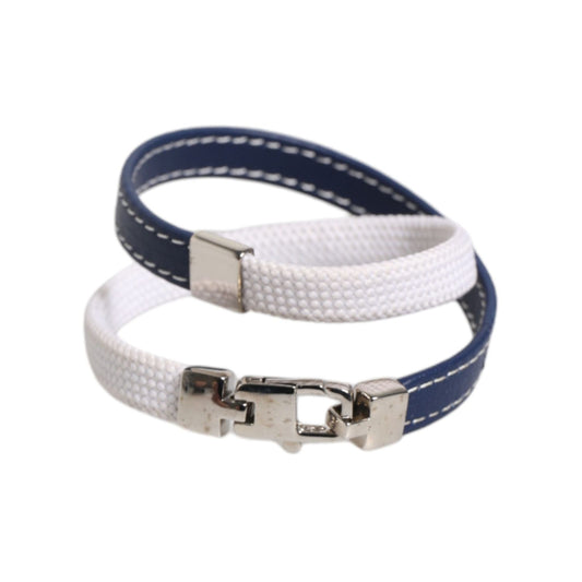 Dolce & Gabbana Blue White Leather Trimmed DG Engraved Silver Tone Clasp Bracelet Dolce & Gabbana