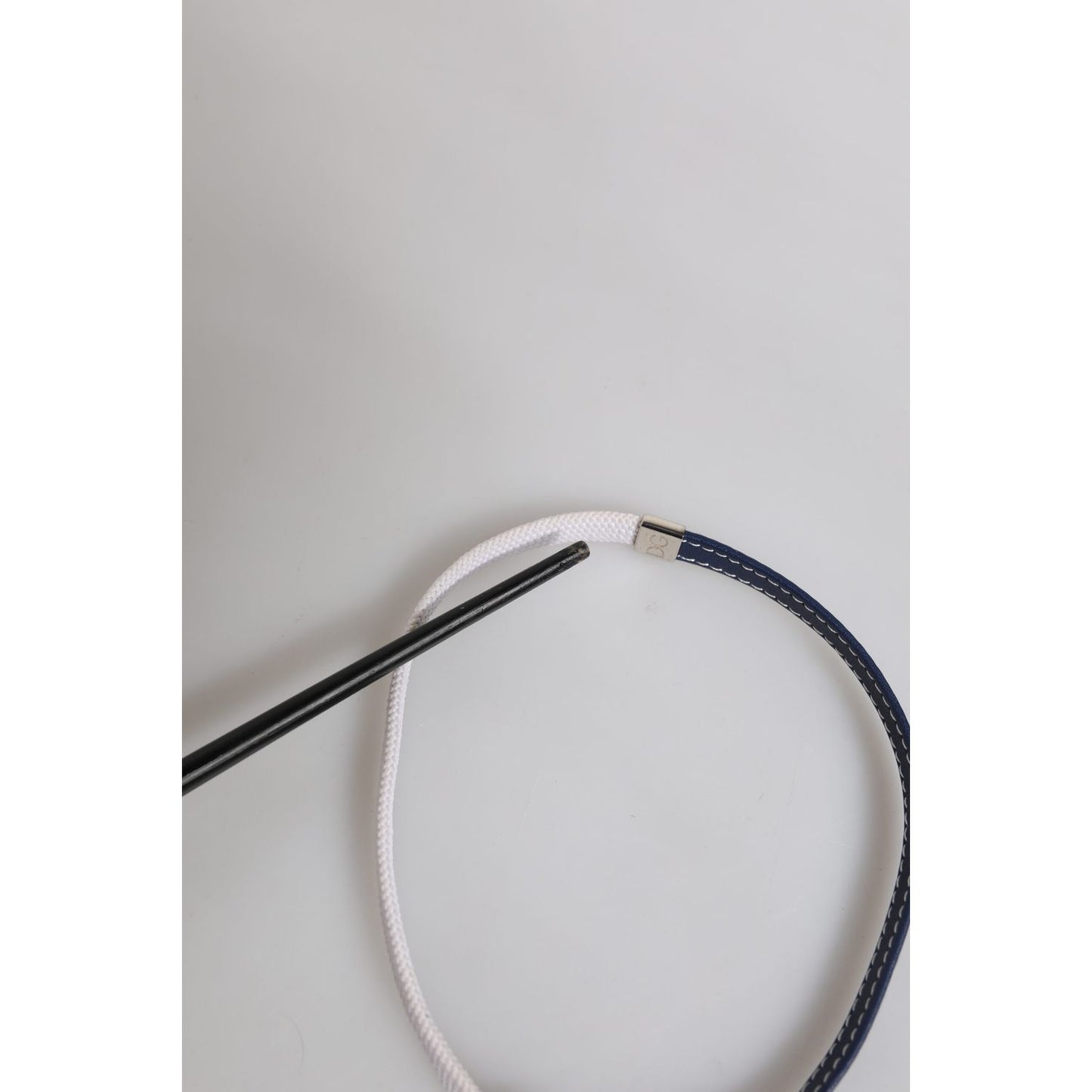 Dolce & Gabbana Blue White Leather Trimmed DG Engraved Silver Tone Clasp Bracelet