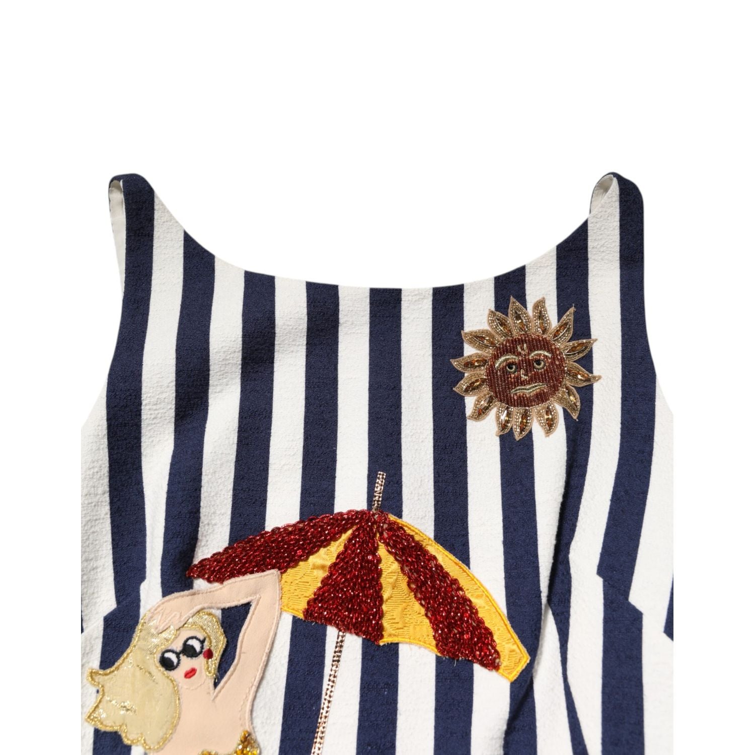 Dolce & Gabbana Blue White Striped Embroidered A-line Dress