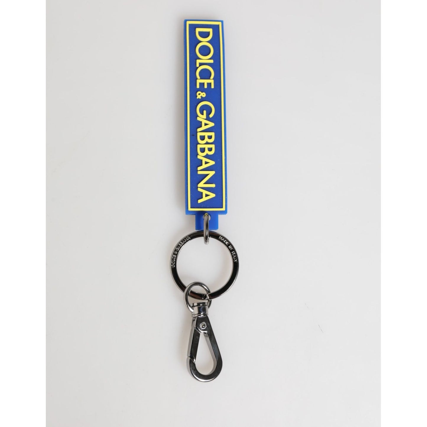 Dolce & Gabbana Blue Yellow DG Rubber Logo Silver Men's Holder Keyring