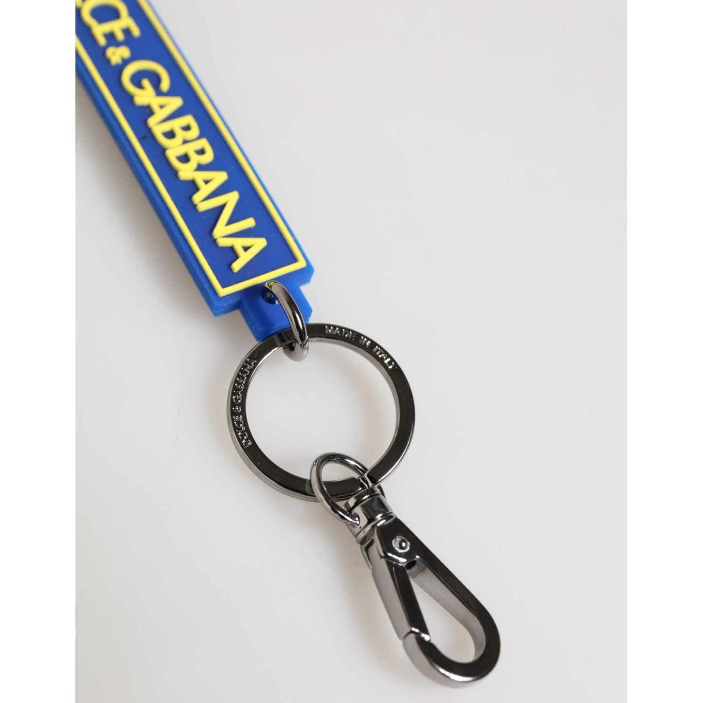 Dolce & Gabbana Blue Yellow DG Rubber Logo Silver Men's Holder Keyring
