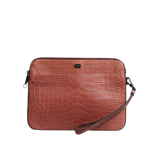 Dolce & Gabbana Bordeaux Croc Leather Logo Plaque Men Briefcase Bag Dolce & Gabbana