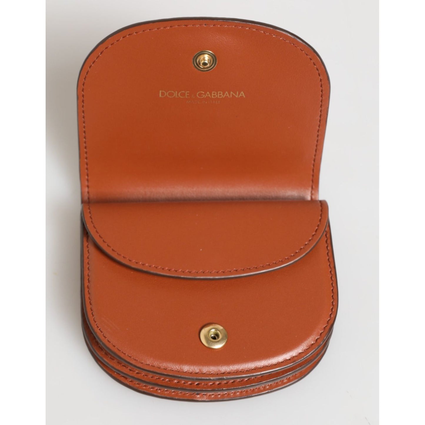 Dolce & Gabbana Brown Black Calf Leather Leopard Print Logo Plaque Wallet