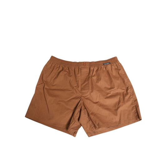 Dolce & Gabbana Brown Cotton Boxer Waistband Short Swimwear Dolce & Gabbana