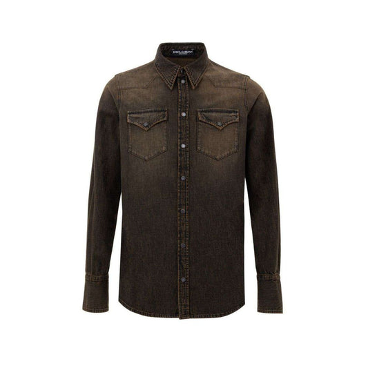 Dolce & Gabbana Brown Denim Shirt Dolce & Gabbana