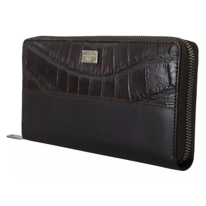 Dolce & Gabbana Brown Exotic Leather Zip Around Continental Clutch Wallet