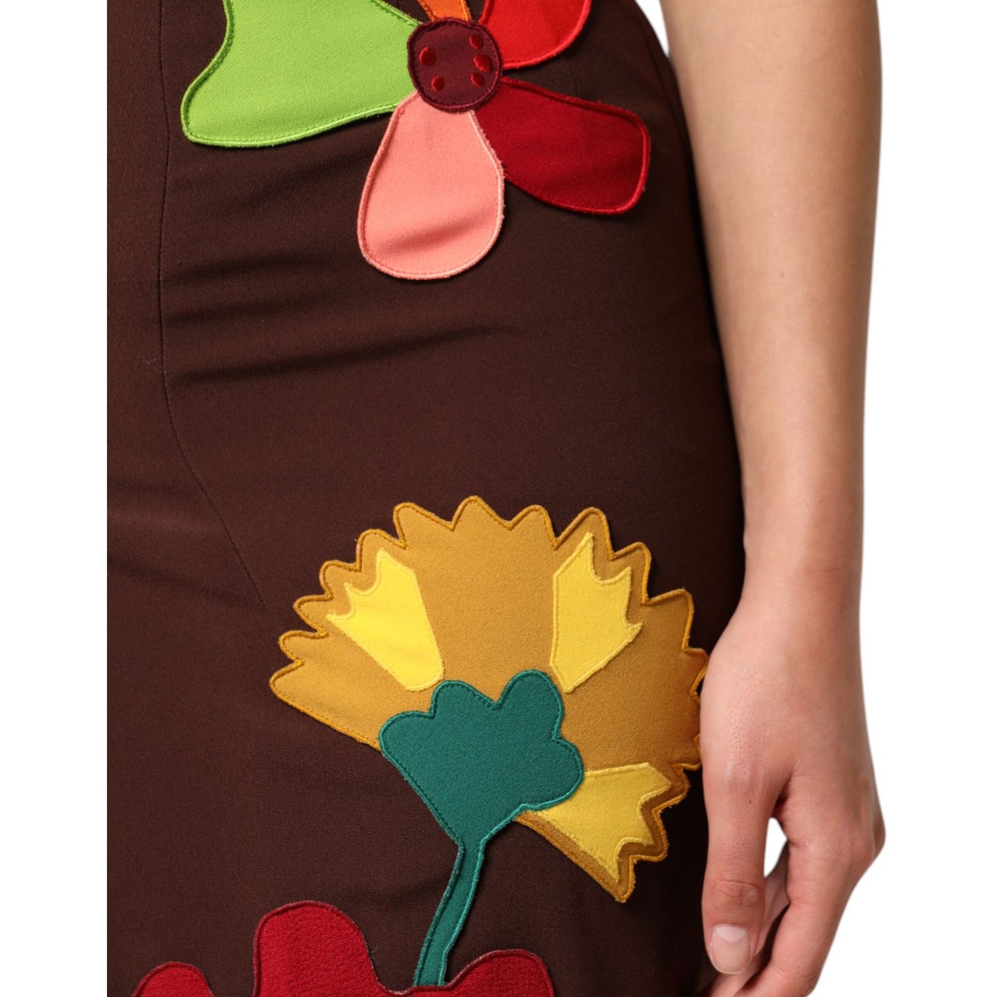 Dolce & Gabbana Brown Floral High Waist Side Slit Skirt