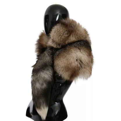 Dolce & Gabbana Brown Fox Tail Fur Shawl Neck Wrap Cover Collar Scarf
