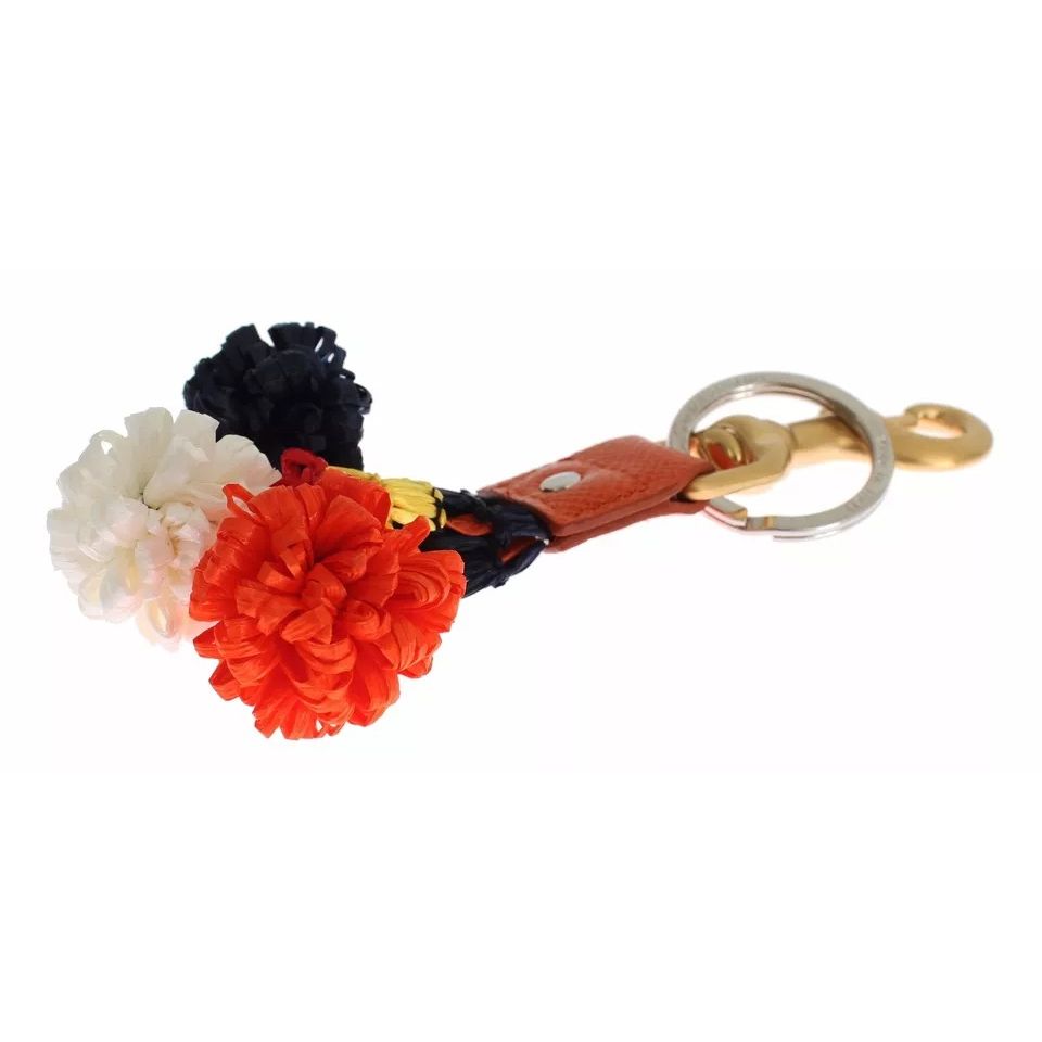 Dolce & Gabbana Brown Gold Raffia Leather Clasp Finder Chain Keyring
