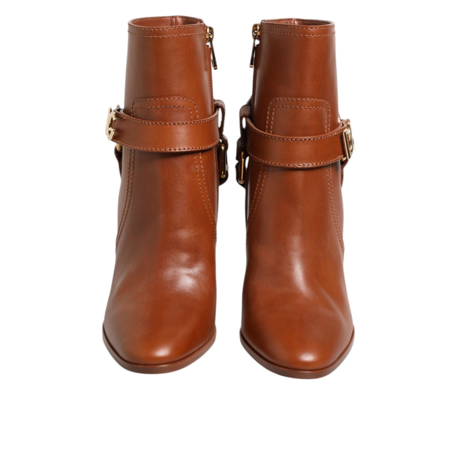 Dolce & Gabbana Brown Leather DG Logo Buckle Ankle Boots Shoes