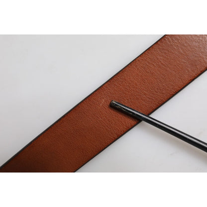 Dolce & Gabbana Brown Leather Gold Crystal Buckle Belt