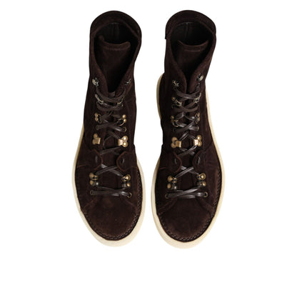 Dolce & Gabbana Brown Suede Lace Up Ankle Short Boots Shoes