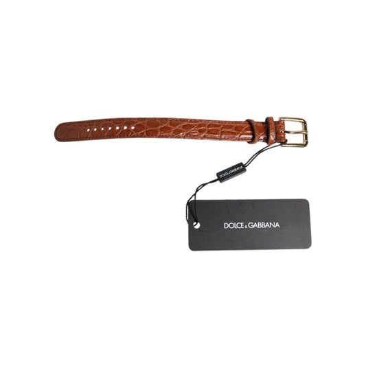 Dolce & Gabbana Brown Textured Leather Gold Metal Buckle Armband Dolce & Gabbana