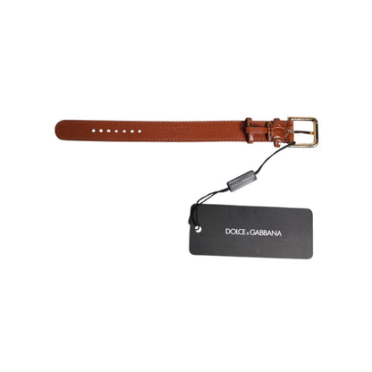 Dolce & Gabbana Brown Textured Leather Gold Metal Buckle Armband