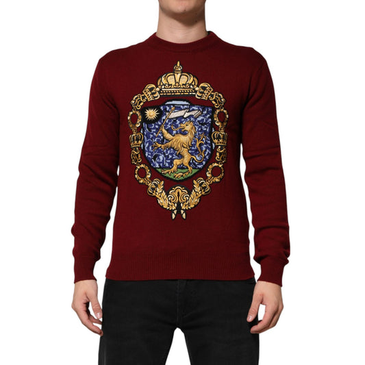 Dolce & Gabbana Burgundy Cashmere Lion Crest Pullover Sweater Dolce & Gabbana