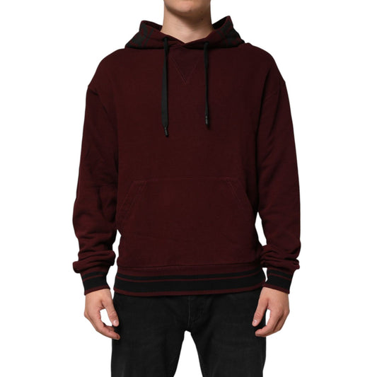 Dolce & Gabbana Burgundy Cotton Plaid Lined Men Hoodie Sweater Dolce & Gabbana