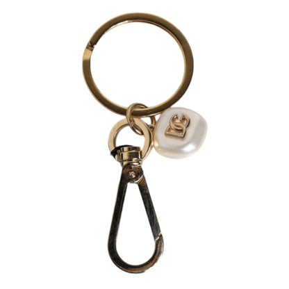 Dolce & Gabbana Chic Gold Brass Faux Pearl Letter Charm Keyring Keychain