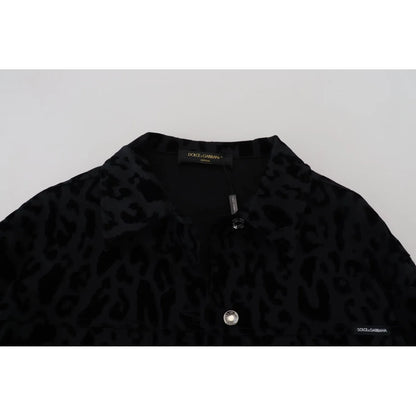 Dolce & Gabbana Cotton Black Leopard Long Sleeve Denim Jacket