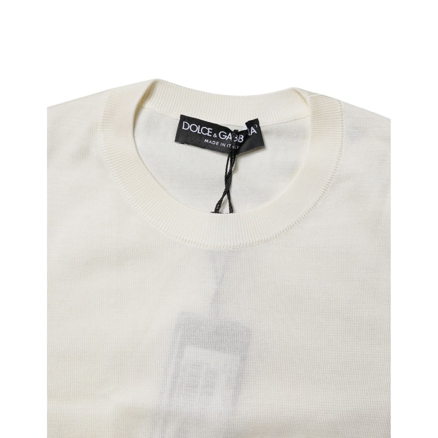 Dolce & Gabbana Cream Short Sleeve Silk Round Neck Blouse Top