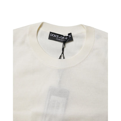 Dolce & Gabbana Cream Short Sleeve Silk Round Neck Blouse Top