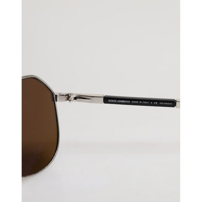 Dolce & Gabbana DG2073 Silver Steel Classic Pilot Brown Lens Sunglasses