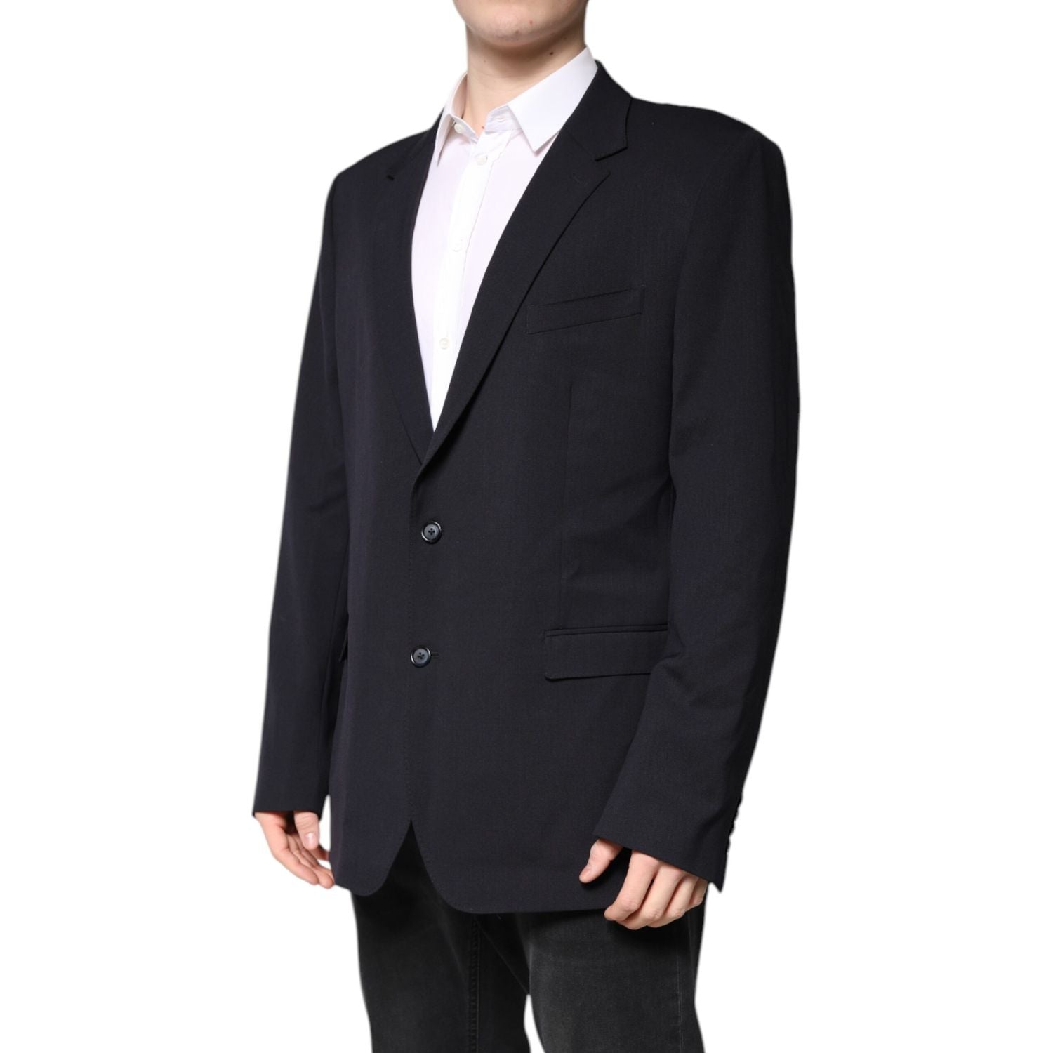 Dolce & Gabbana Dark Blue Wool Single Breasted Coat Blazer
