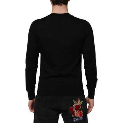 Dolce & Gabbana Dark Gray Embroidered Logo Pullover Sweater