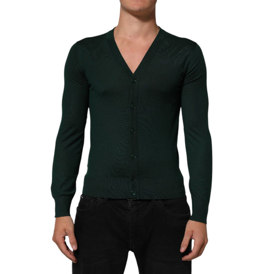 Dolce & Gabbana Dark Green Button Down Men Cardigan Sweater Dolce & Gabbana