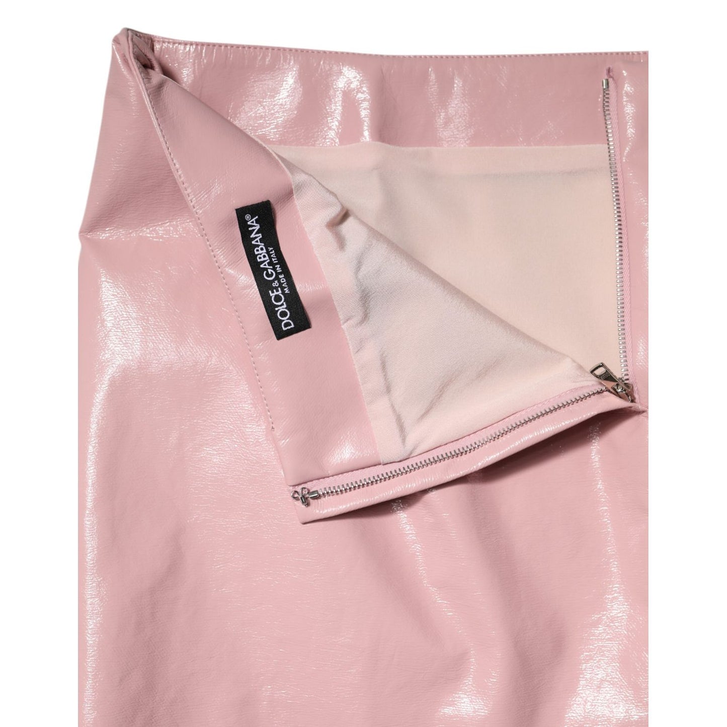 Dolce & Gabbana Glossy Pink Cotton Mid Waist Mini Skirt