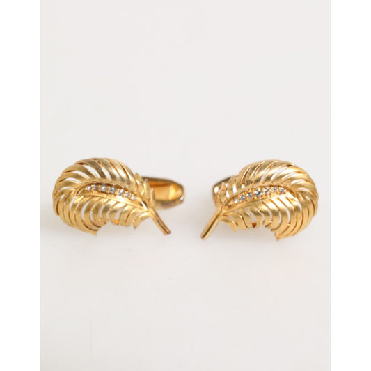 Dolce & Gabbana Gold 925 Sterling Silver Crystal Leaf Accessory Cufflink Dolce & Gabbana
