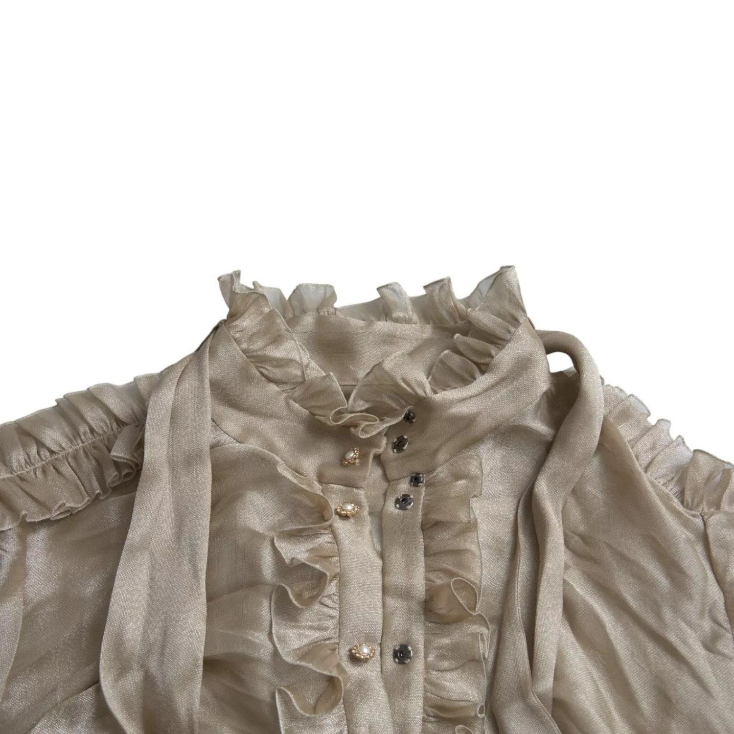 Dolce & Gabbana Gold Ascot Collar Ruffles Blouse Top