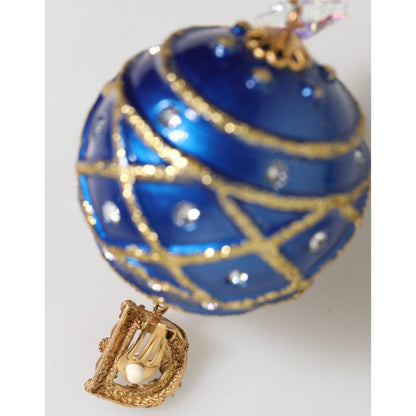 Dolce & Gabbana Gold Brass Blue Christmas Ball Crystal Drop Clip On Earrings